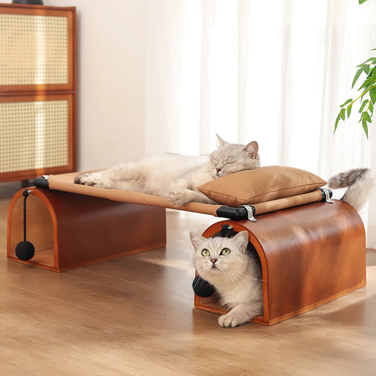 2-in-1 Tunnel Cat Hammock Collapsible Pet Sleeping Bed Washable Mesh Cover Cat Tunnel Bed Breathable Suitable for All Seasons