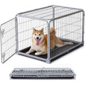 36 Inch Metal Dog Crate with Double Door, Foldable, Removable Tray, Suitable for Medium Dogs, Indoor/Outdoor, Silver Gray
