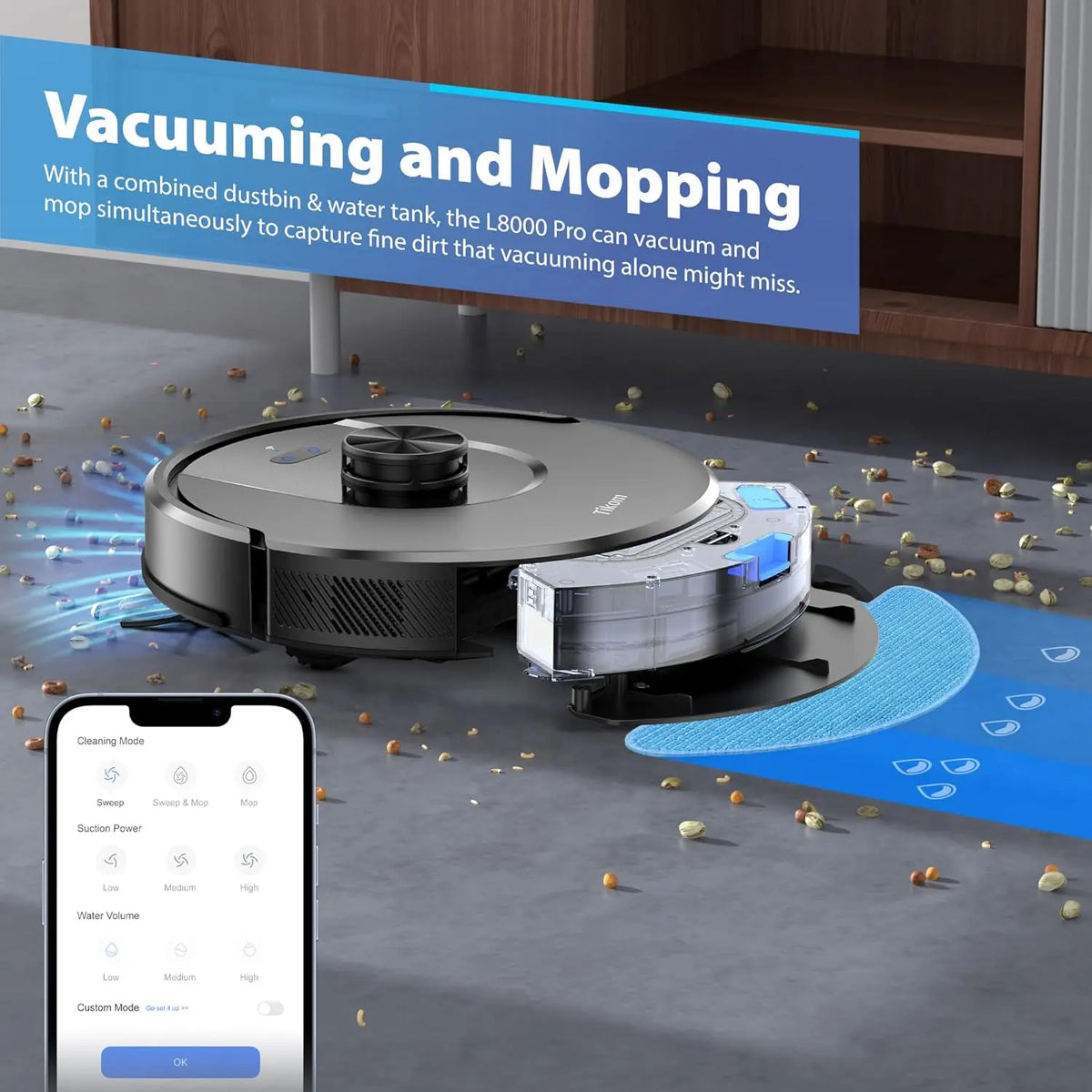 Automatic Robotic Vacuum Cleaner with Mop, 6000Pa Strong Suction, Smart Mapping, Ideal for Pet Hair and All Floors