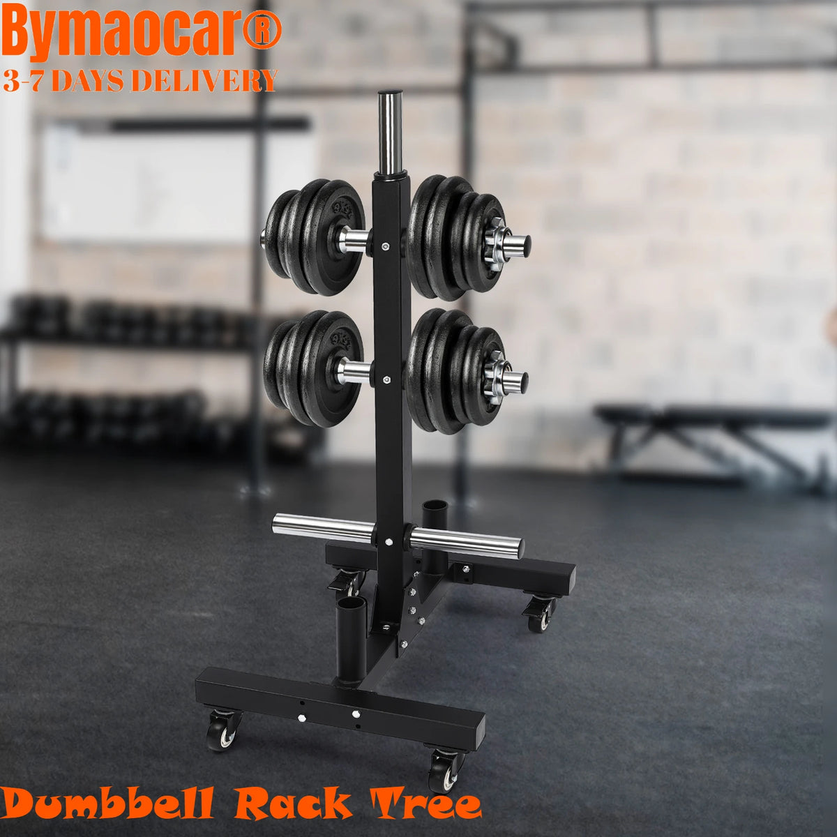 Movable Weight Plate Dumbbell Rack Storage Tree 57inch 1100lbs Capacity Heavy Duty Weight Plate Holder with 4 Universal Wheels