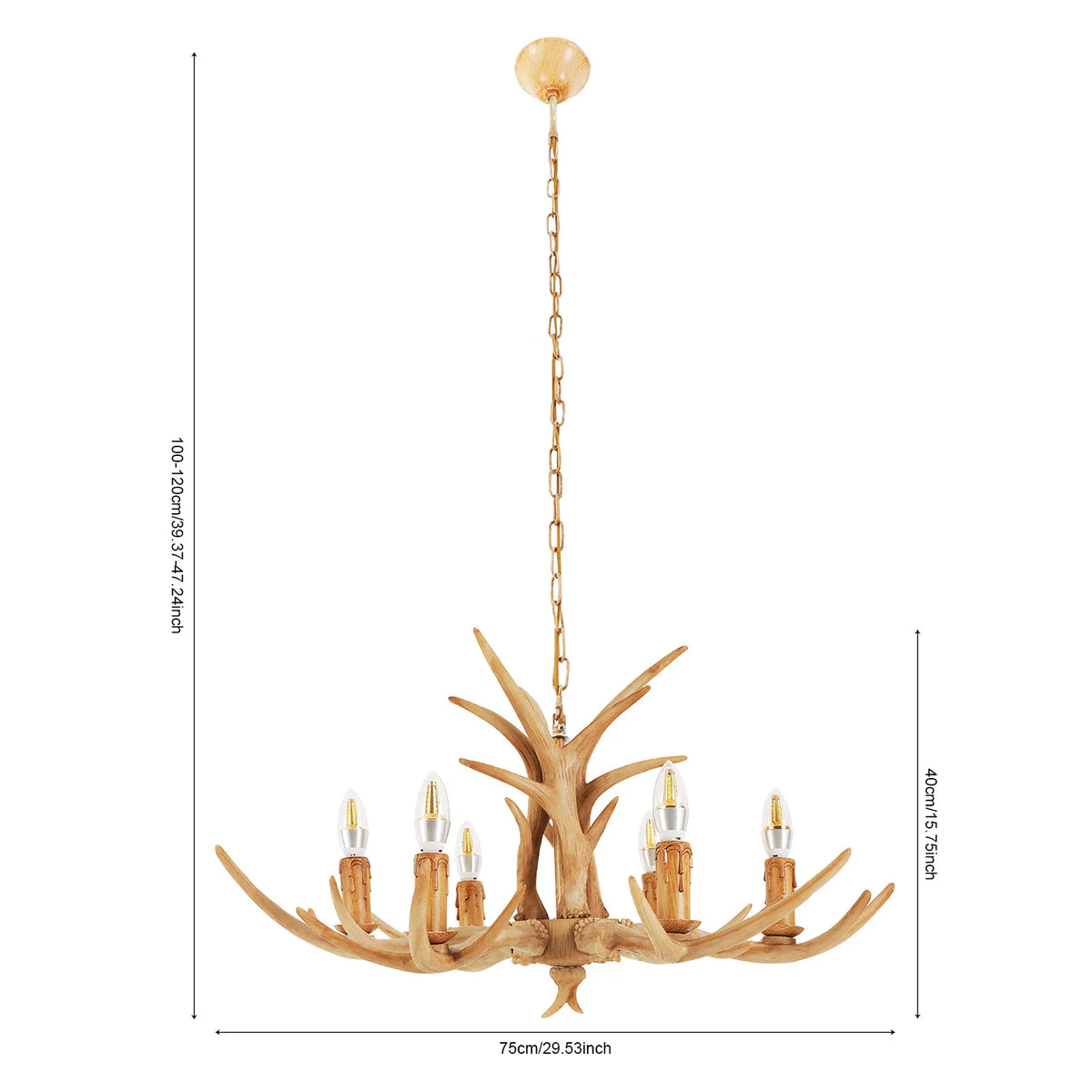 6 Light Resin Antler Chandelier, Rustic Deer Horn Chandelier Vintage Antler Lamp for Kitchen, Dining, Living Room, Bedroom