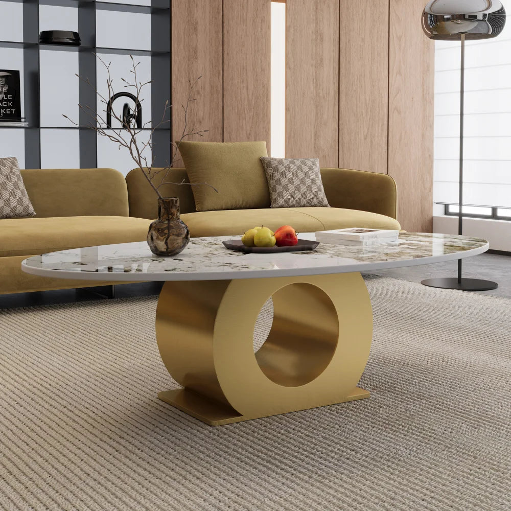 Italian Minimalist Sculptural Coffee Table, Stainless Steel Base Creative Living Room Center Tea Table, Custom Home Furniture
