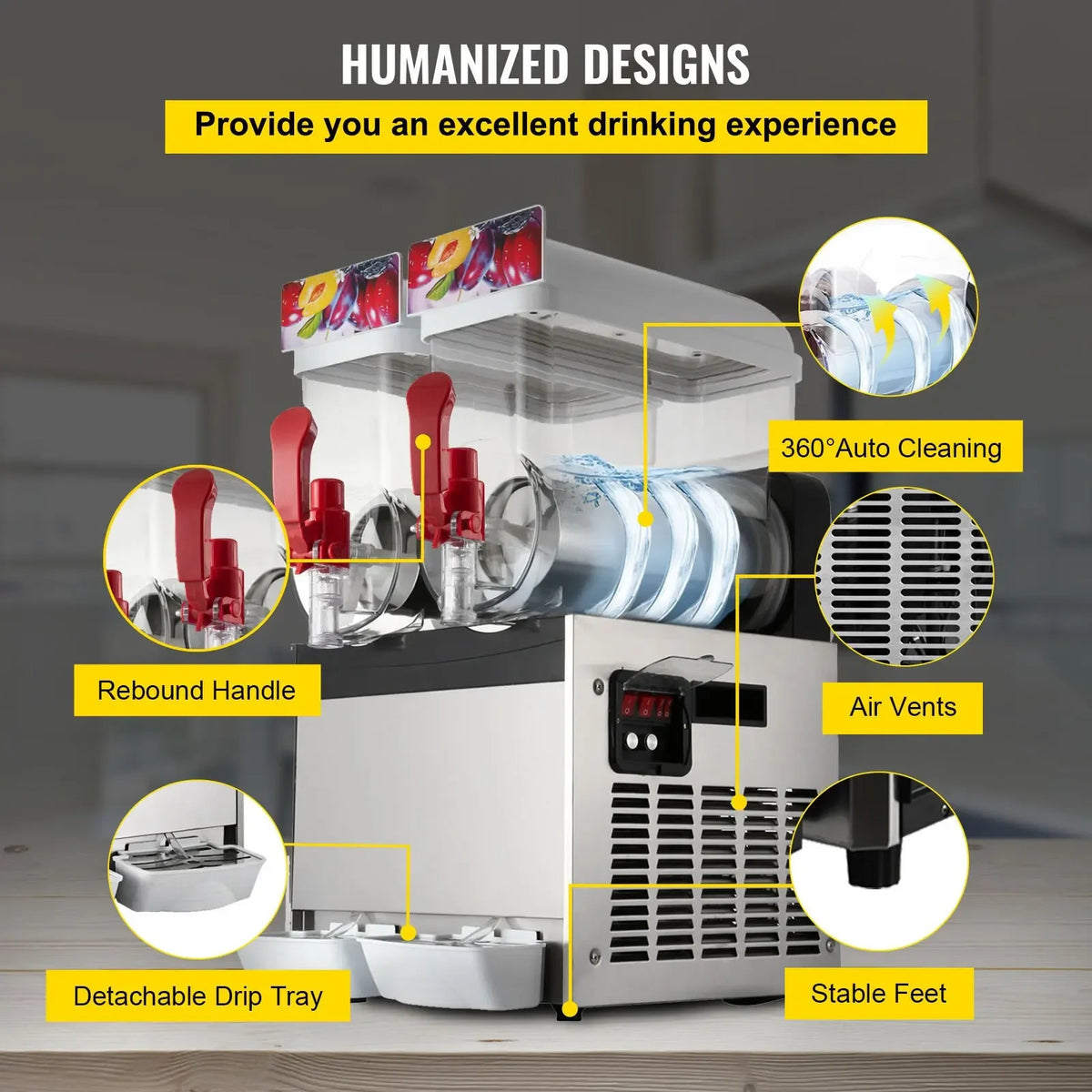 SIHAO Commercial Slushy Machine Tanks Frozen Drink Maker with Auto Temperature Control Ice Juice Tea Coffee Making 15Lx2