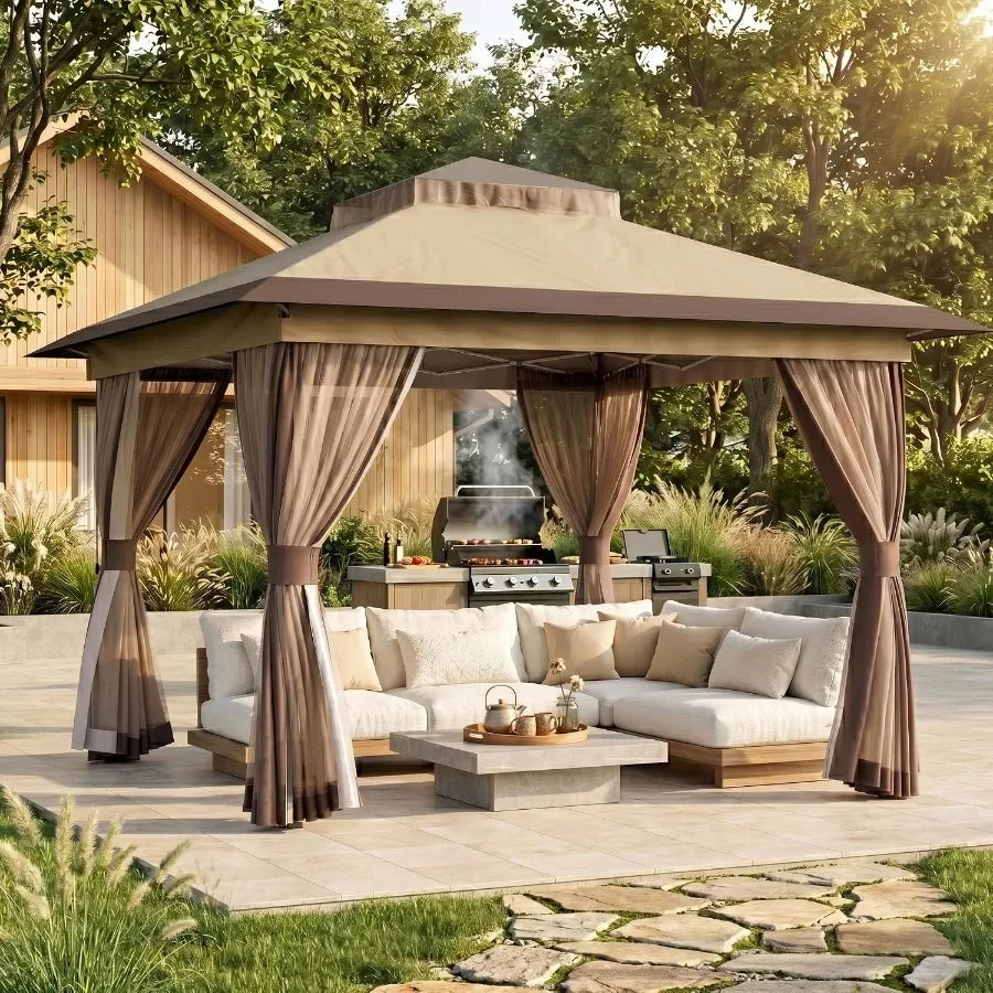Pop Up Gazebo 11'x11' Canopy Tent, Outdoor Gazebo with Double Ventilated Roof, Waterproof UV Protection Pop Up Canopy with Mosq