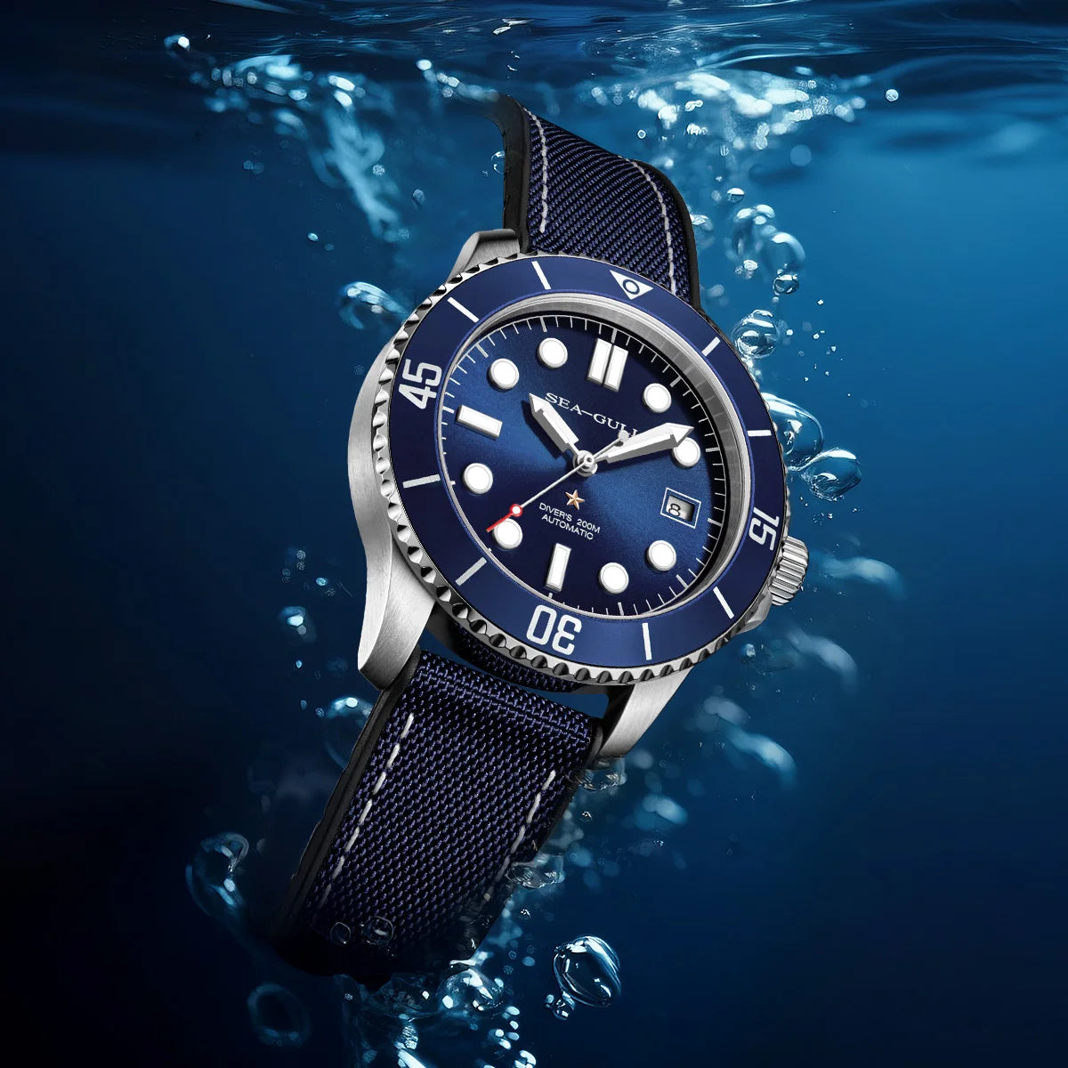 Luminous Seagull Men's Dive Watch, Ocean Series Water Ghost Professional 200M Waterproof Automatic Mechanical Watch with ST2147