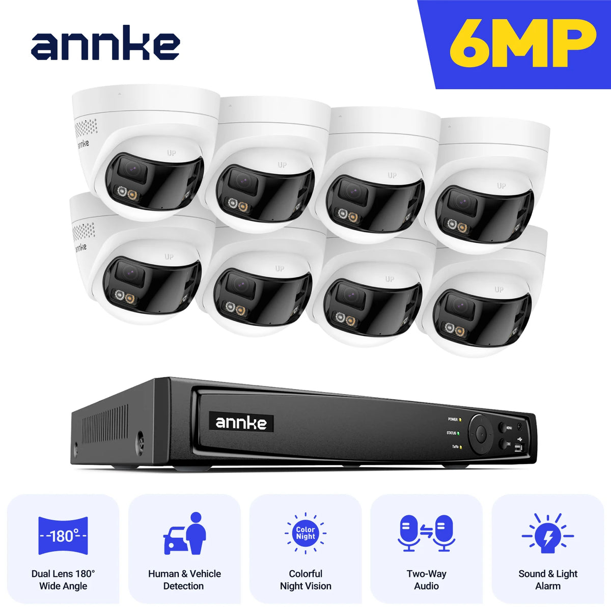 ANNKE Security Camera System 4K 8MP 180 Panoramic Dual Lens 8CH NVR PoE Camera Outdoor IR Night Vision 6MP CCTV Camera System