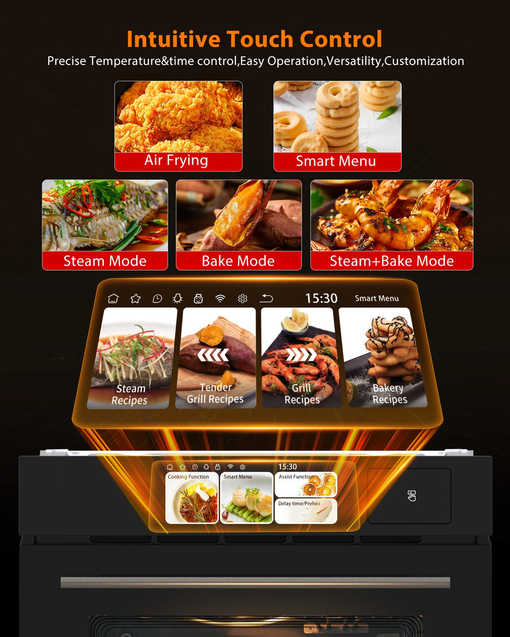 Single Wall Oven 24", Built-in Electric Ovens with 8 Cooking Mode, 3000W/240V, 2.5Cu.ft Convection Oven, Colorful Touch Screen