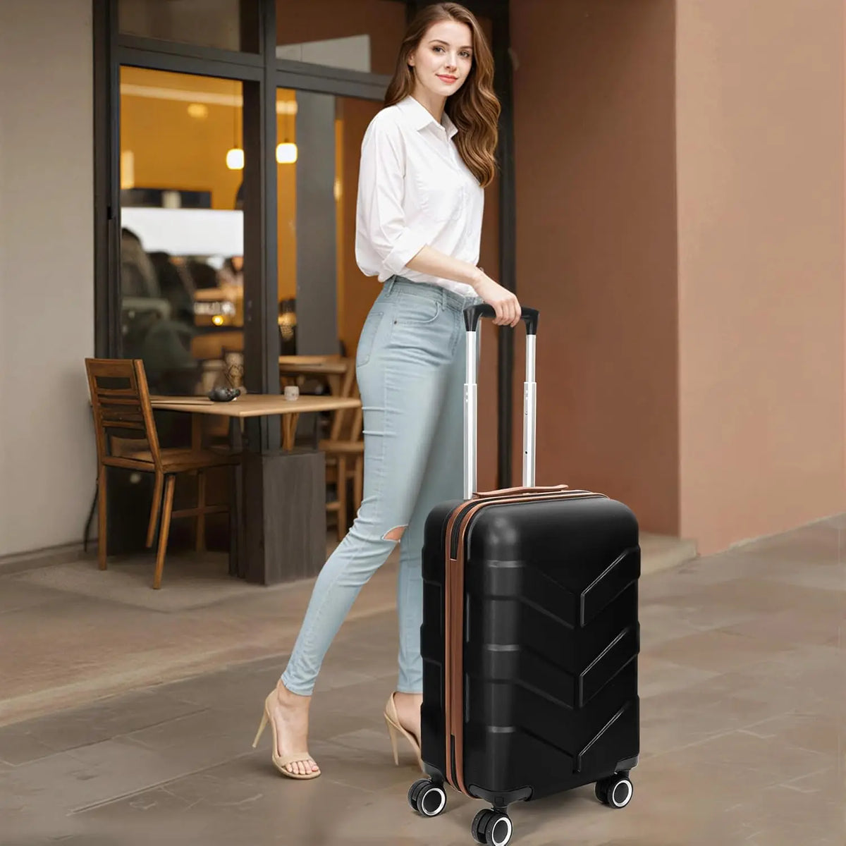 3-Piece Hardside Luggage Set with Spinner Wheels, TSA Lock, Expandable Lightweight Travel Suitcase for Men and Women in Black