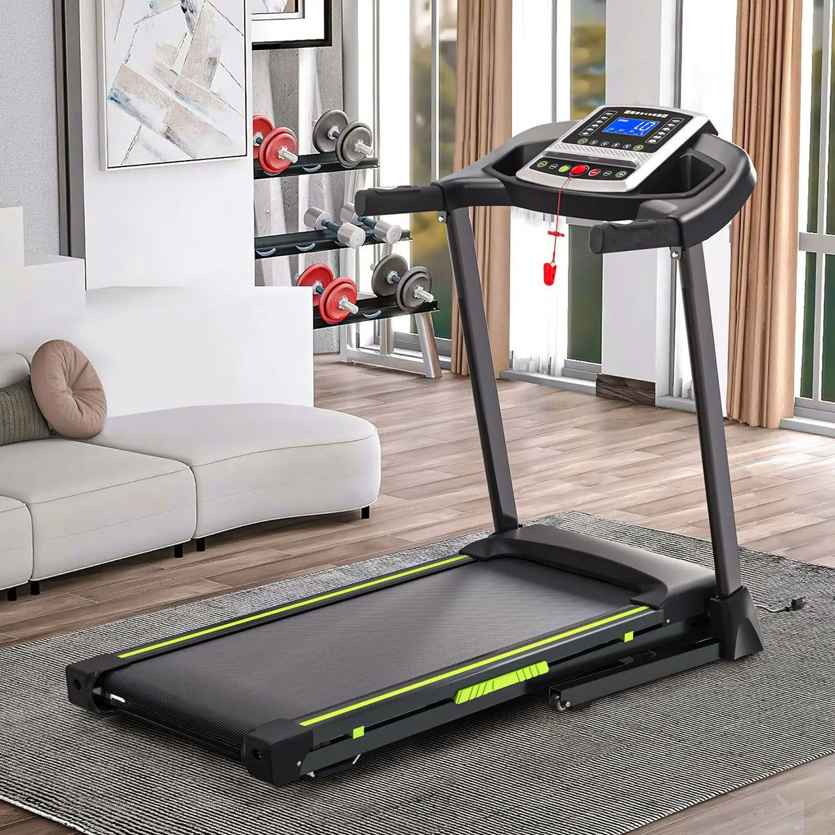 3.5 HP Portable Foldable Treadmill with Handles 4% Slope Home Walking Running Treadmill 0.5-7.5 MPH 330 Lb Weight Capacity