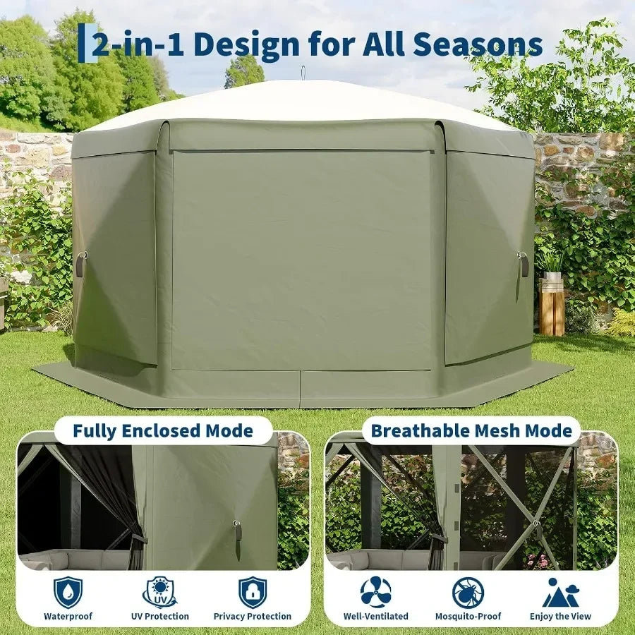 13FT Pop-Up Gazebo Tent with Mesh Netting and Removable Wind Cloths