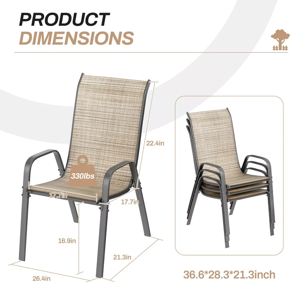 Patio Chairs Set of 4 Outdoor Textilene Stackable Dining Sitting for All Weather, Breathable Lawn Garden Furniture with Armrests