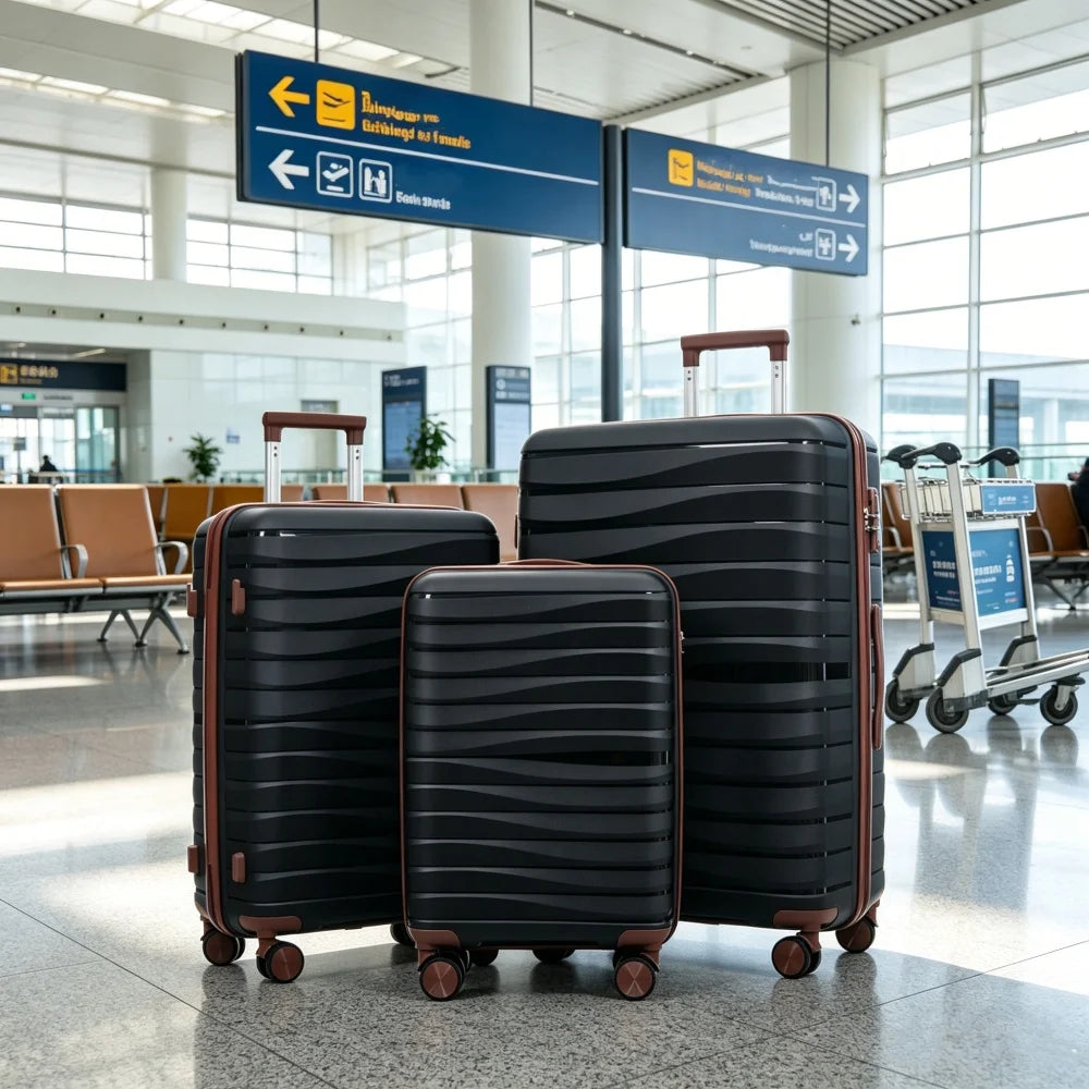 Premium PP TSA Lock Luggage Set, Wear-resistant 360° Spinner Wheels 3 Sizes Suitcase