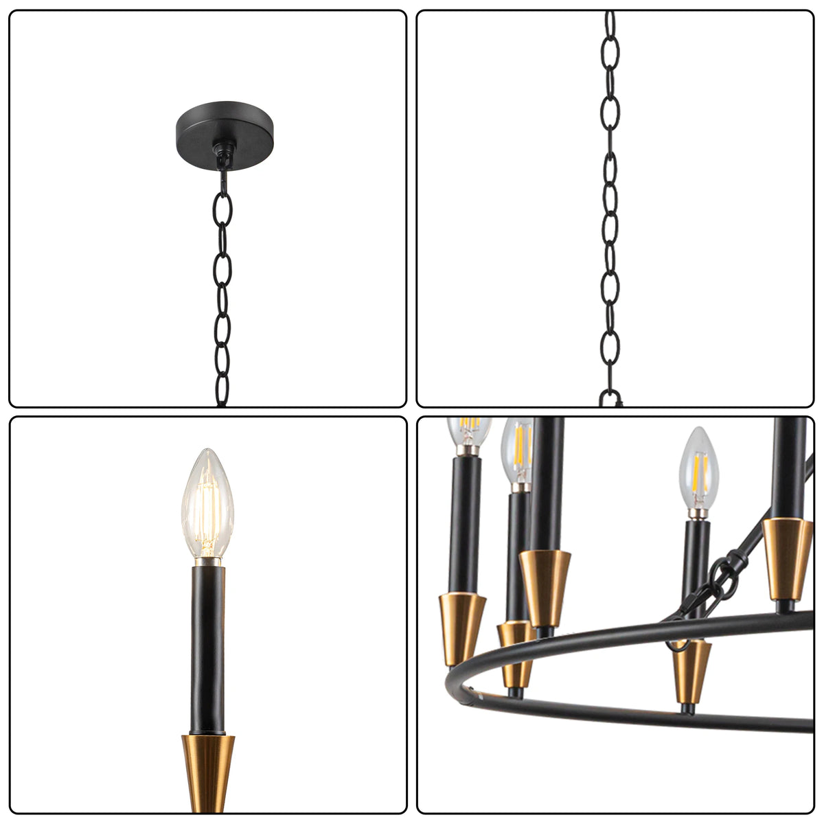 15-Lights Wagon Wheel Chandelier Black Farmhouse Chandelier Rustic Candle Pendant Light Dining Living Room Foyer Lighting