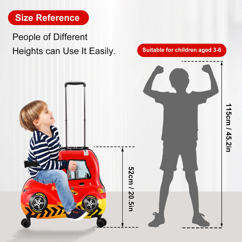Kids Checked Ride on Luggage, 24 Inch Large Suitcase for Teens, Hardside Spinner Trunk with 360 Wheels, International Travel, Red car