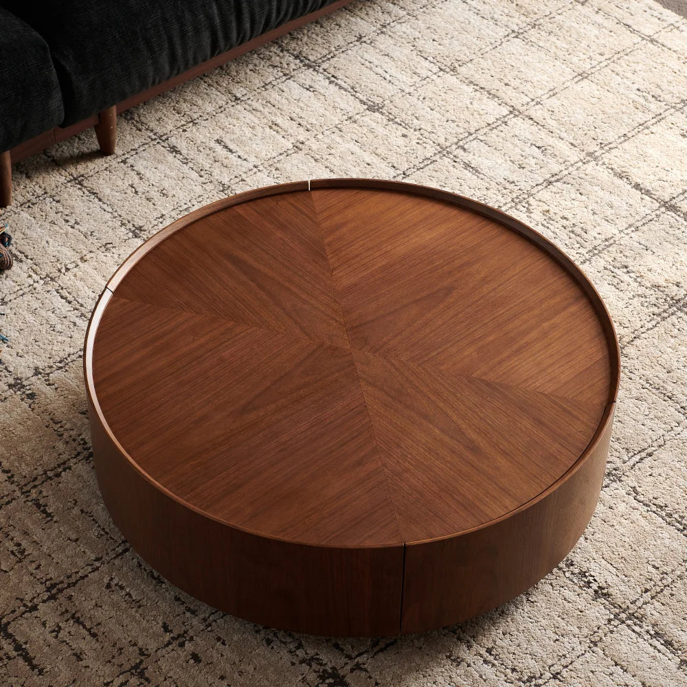 Circular Walnut Design Coffee Tables, Suitable for Living Rooms, Walnut Material, Suitable for Bedrooms, Living Rooms, Offices