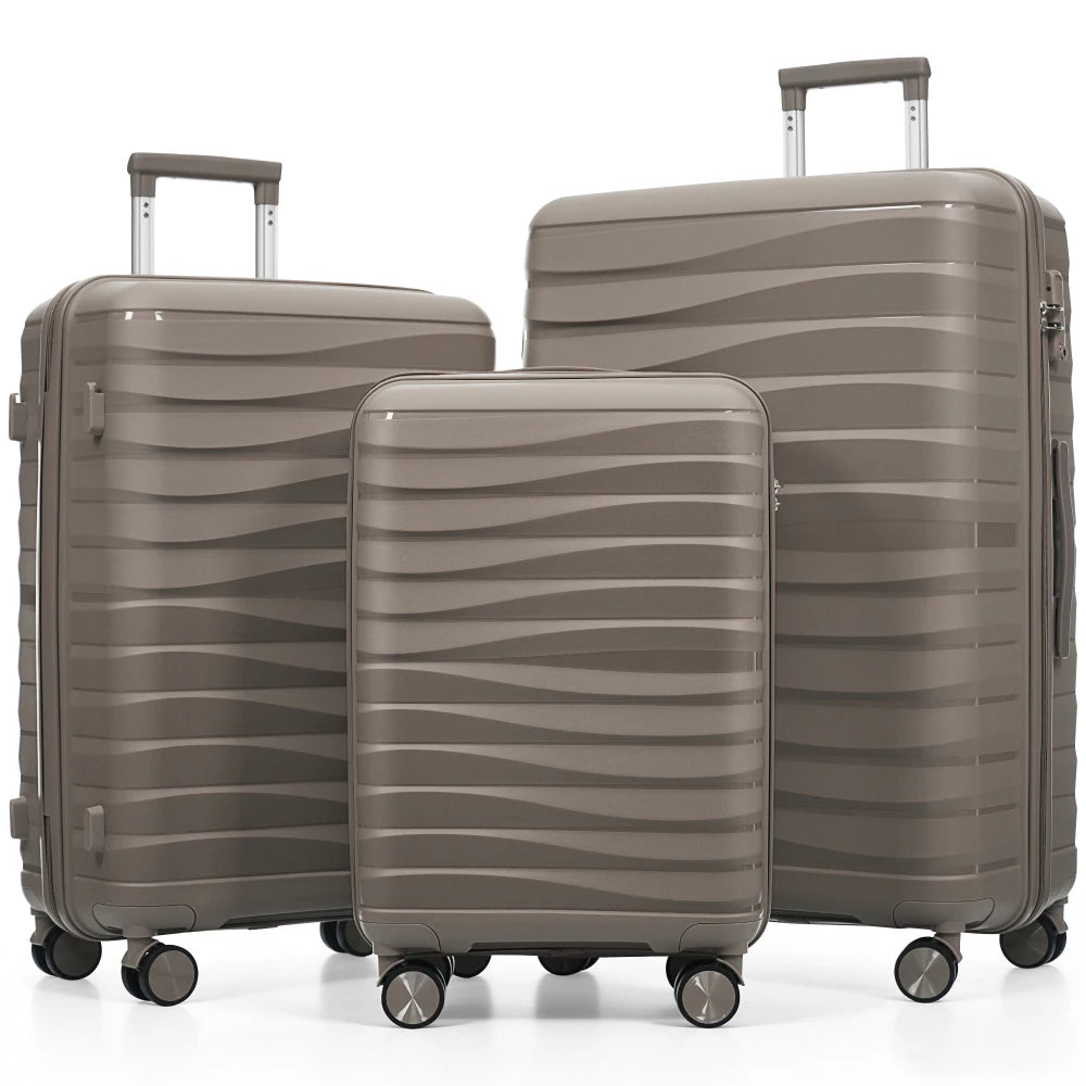 Premium PP TSA Lock Luggage Set, Wear-resistant 360° Spinner Wheels 3 Sizes Suitcase