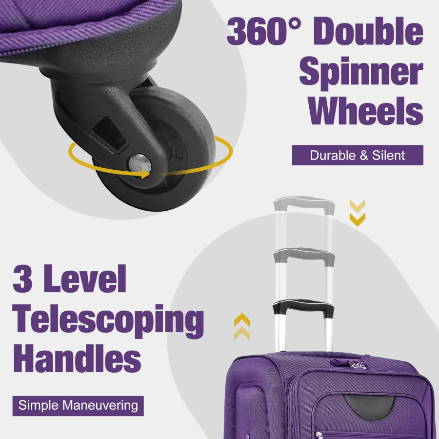 Softside Luggage Expandable 3 Piece Set Suitcase with Duffel Bag Upright Spinner Softshell Lightweight Luggage Travel Set-22/26