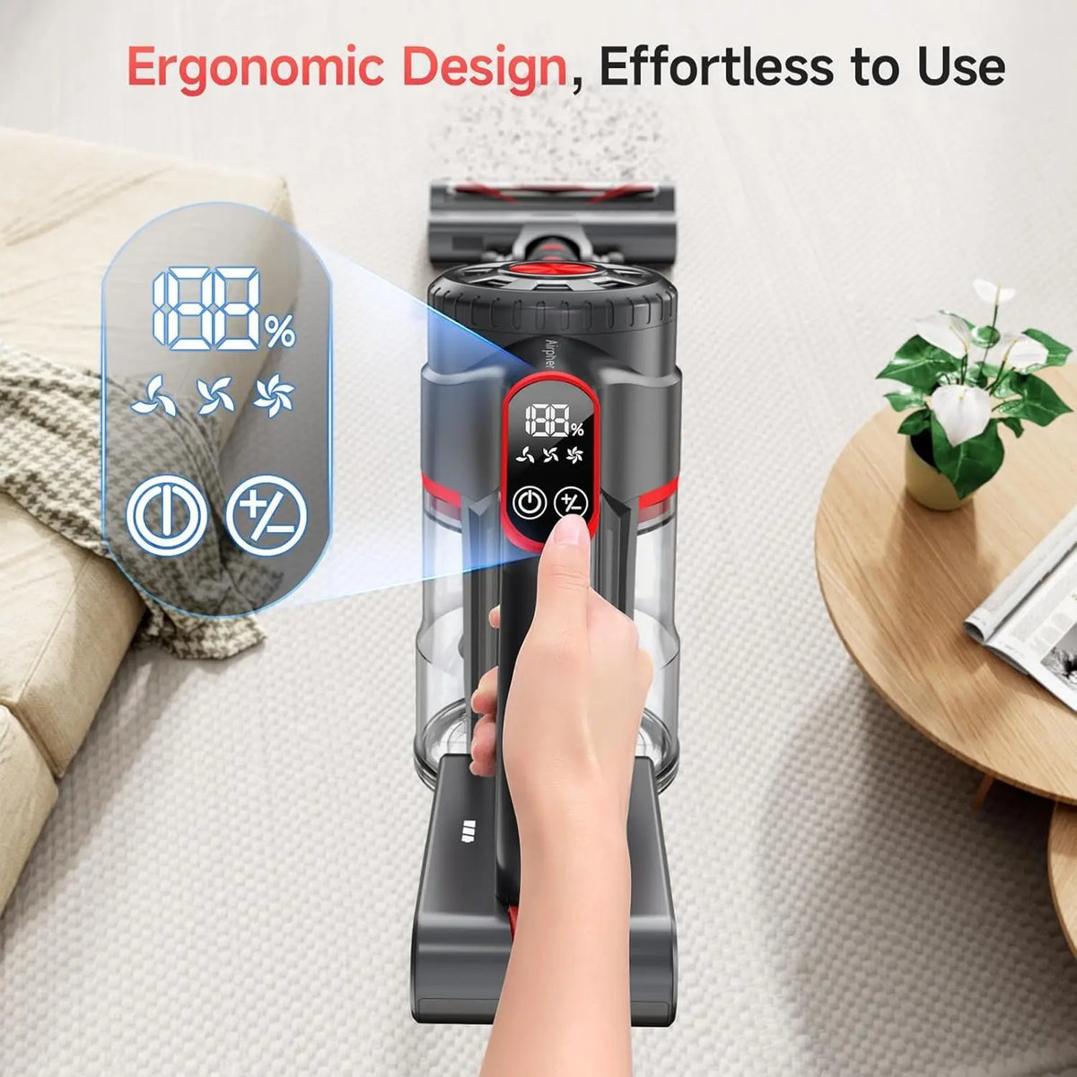 Powerful Cordless Vacuum Cleaner with 60KPA Suction, 60 Min Runtime, HEPA Filter for Pet Hair & All Floors