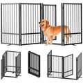Full Metal Freestanding Dog Gate with Door 32''Height Foldable Pet Dog Fence for Indoor and Outdoor 4 Panels Extra Wide Free St