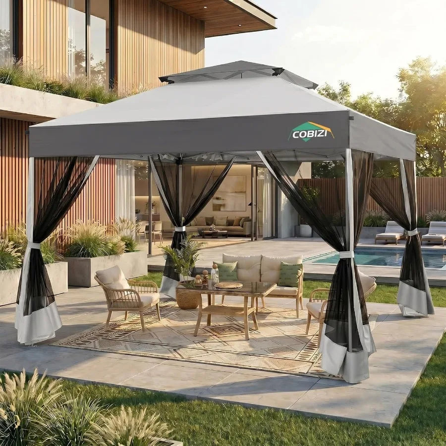 Pop Up Gazebo with Mosquito Netting, Double Roof
