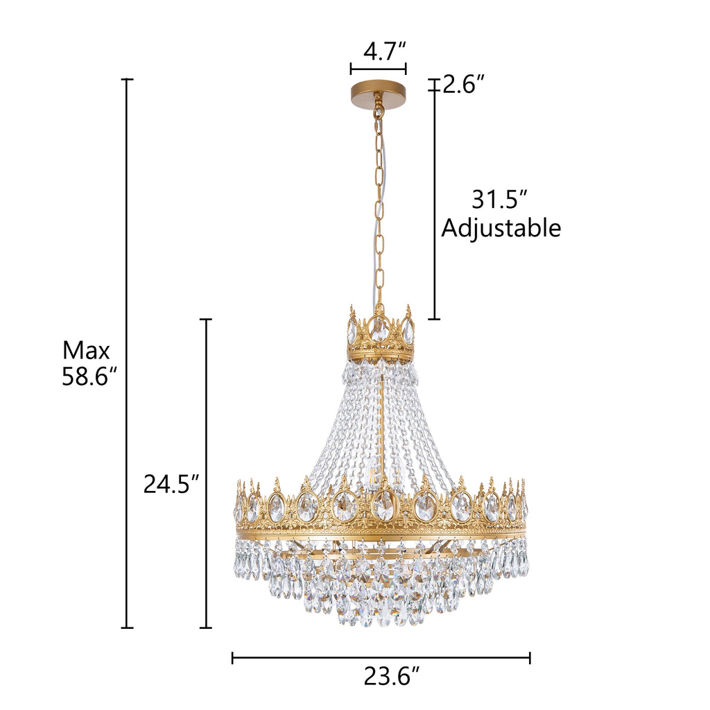 9-light Gold French Empire Antique Farmhouse  Crystal Chandelier Ceiling Light Fixture for Dining Living Room, Bedroom, Kitchen