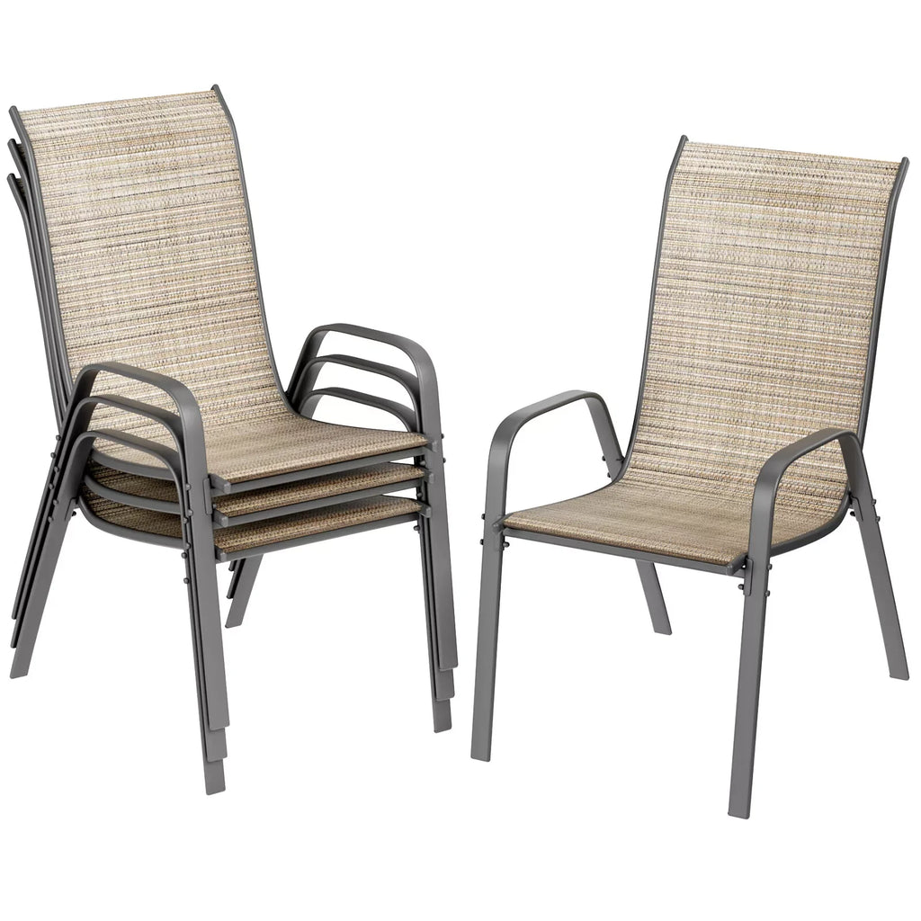 Patio Chairs Set of 4 Outdoor Textilene Stackable Dining Sitting for All Weather, Breathable Lawn Garden Furniture with Armrests