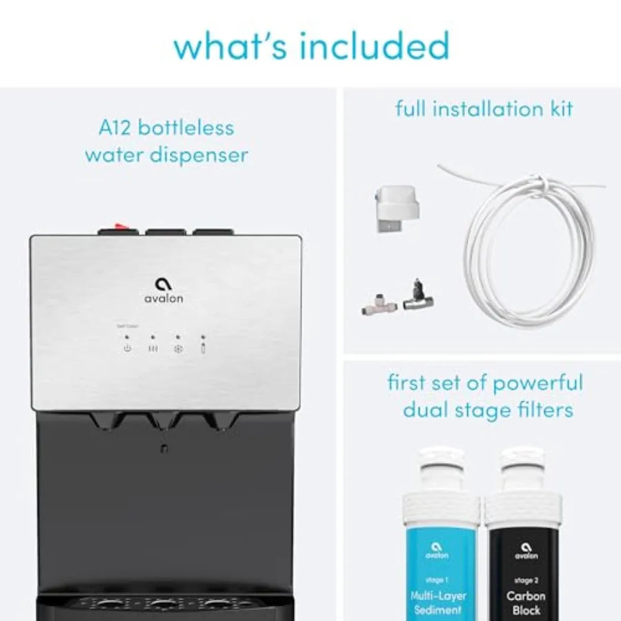 A12 Countertop Bottleless Water Dispenser 3 Temperatures Self Cleaning Stainless Steel