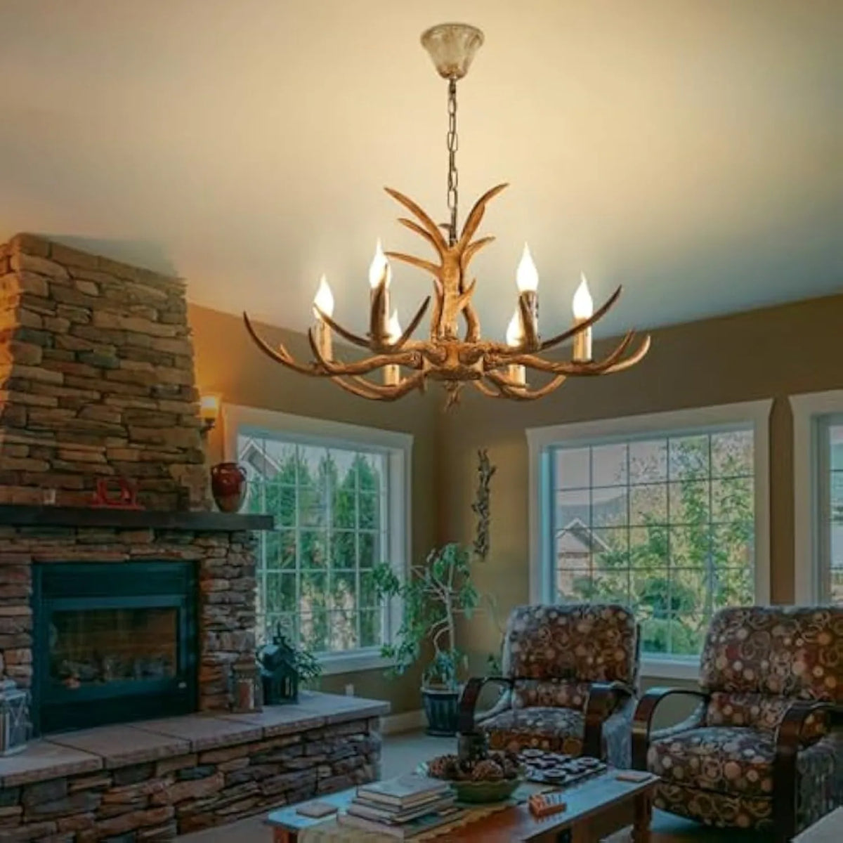 6 Lights Antler Chandelier Light Vintage Antler Chandelier Rustic Farmhouse Chandelier Light Deer Horn Pendant Light Fixture For