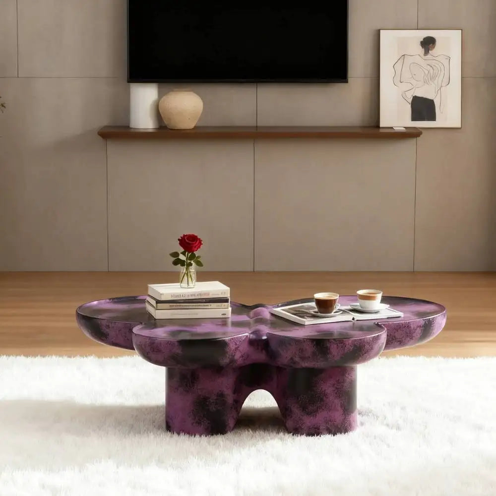 Butterfly Style Coffee Table Imitation Natural Limestone Texture Black and Beige Matching Decorative Center Table Home Decor