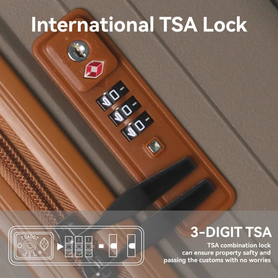 3-Piece Luggage Set for Business and Travel: Lightweight Brown Suitcases with Rolling Wheels, TSA Lock, Molded Corners, Carry-O