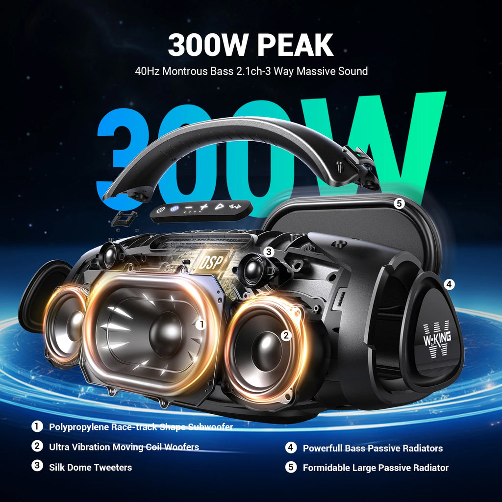 W-KING D20 Portable Bluetooth Speakers,200W RMS Massive Bass Party Boombox IPX7 Waterproof Speaker Large, Loud Outdoor Speaker