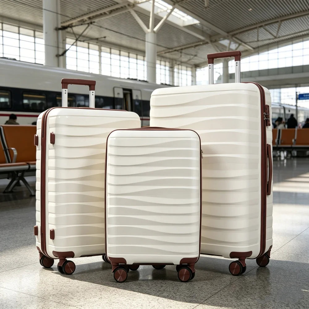 Premium PP TSA Lock Luggage Set, Wear-resistant 360° Spinner Wheels 3 Sizes Suitcase