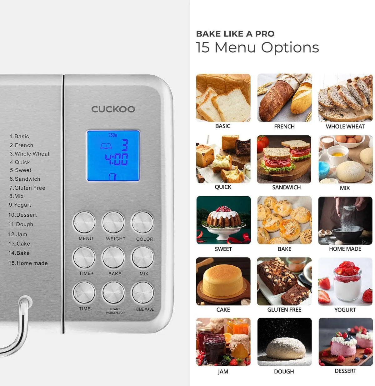 Bread Maker Machine with 15 Menu Options, 2 lbs Automatic Fruit & Nut Dispenser, 3 Crust Colors, Fast Baking, Gluten-Free