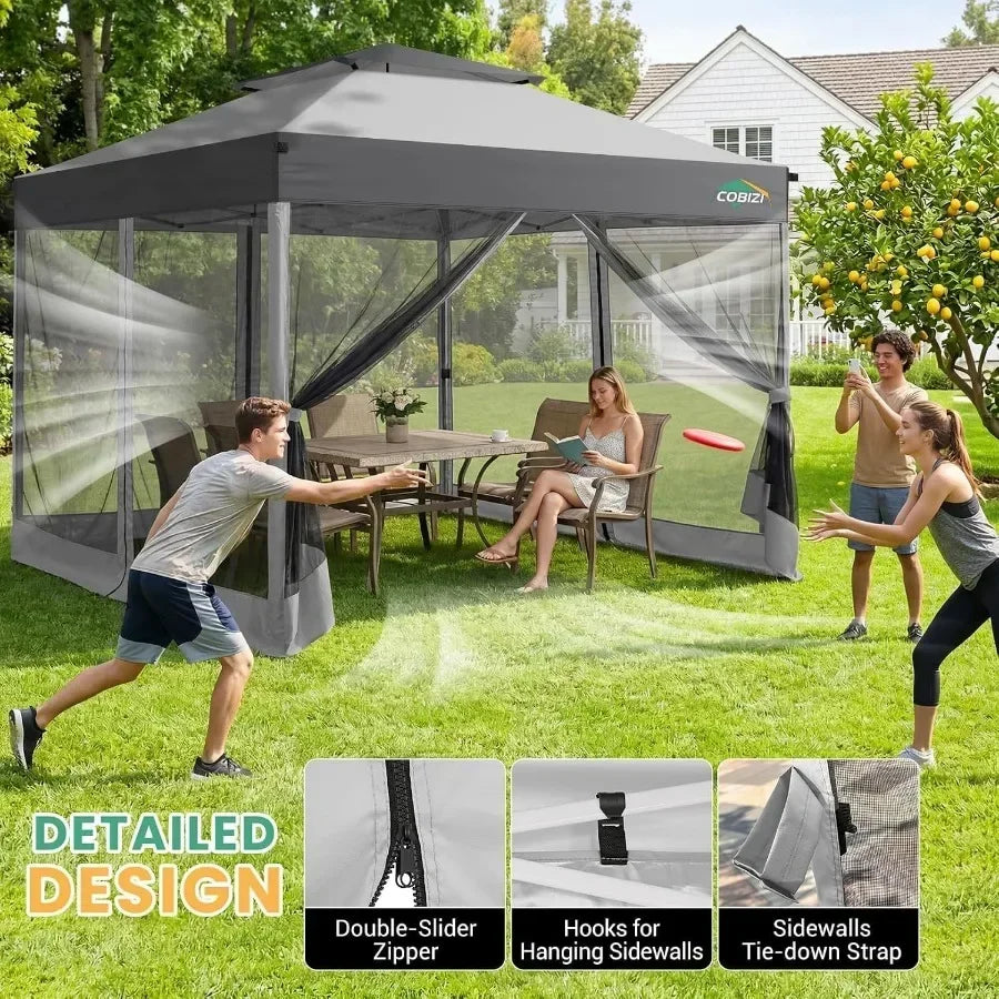 Pop Up Gazebo with Mosquito Netting, Double Roof
