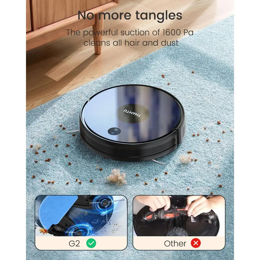 Smart Ultra-Thin Robot Vacuum and Mop with 100-Minute Run Time, App & Voice Control, Self-Charging, Ideal for Pet Hair on Hard F