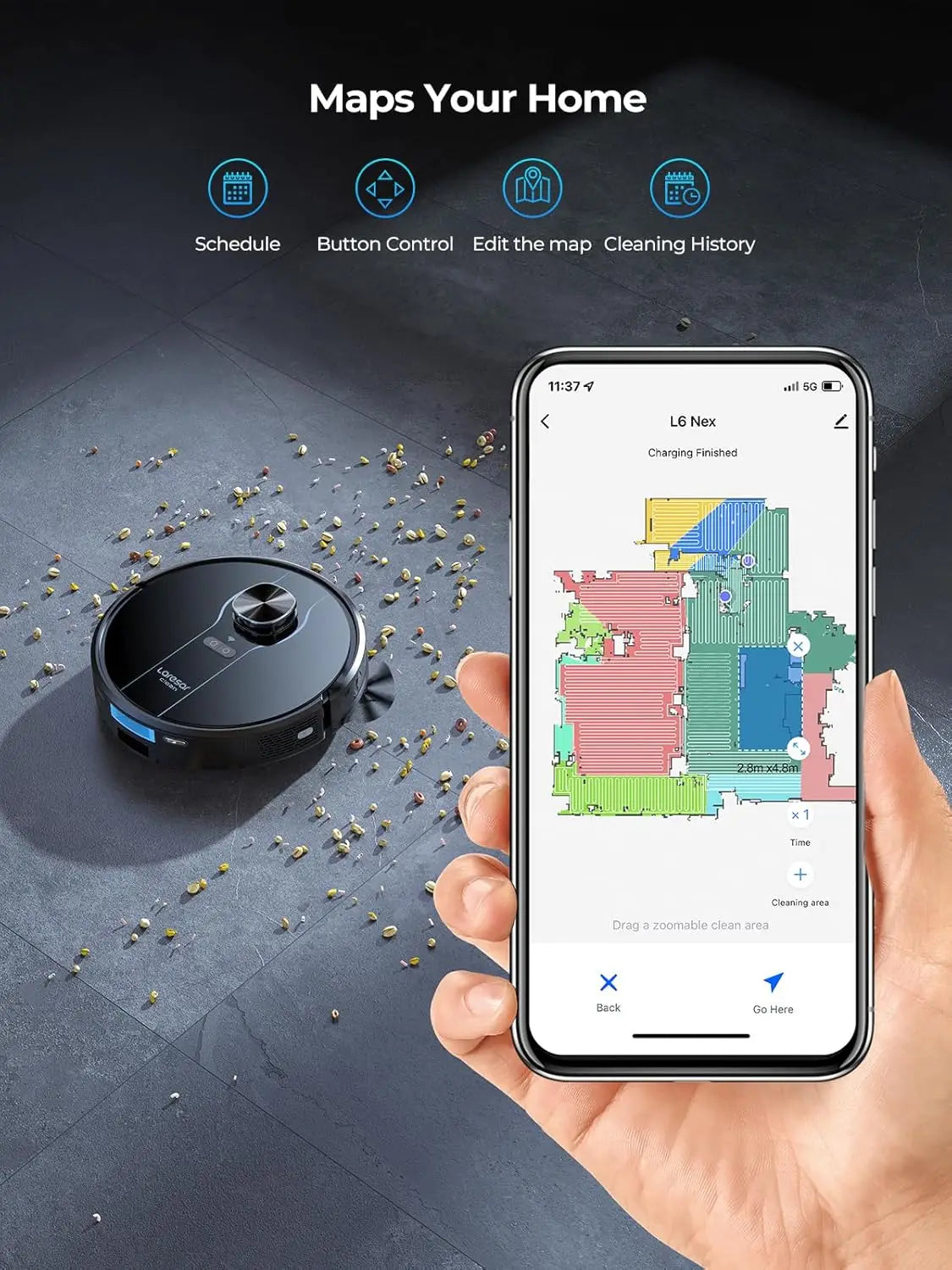Smart Robot Vacuum and Mop with 5000Pa Suction, Self-Emptying, Lidar Navigation for Pet Hair on Hard Floors and Carpets