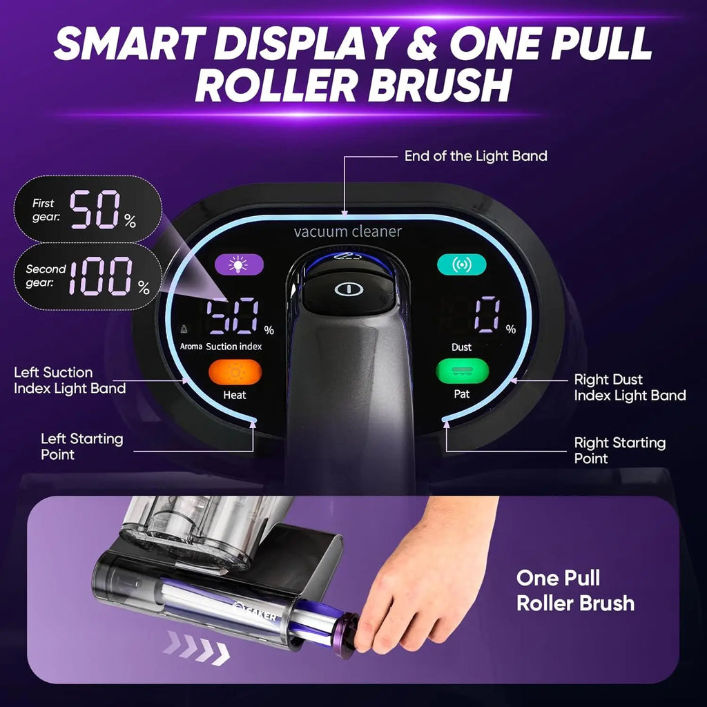 Handheld Bed Vacuum Cleaner with 16KPa Suction, Heated Air, HEPA Filter for Mattress Sofa Cleaning