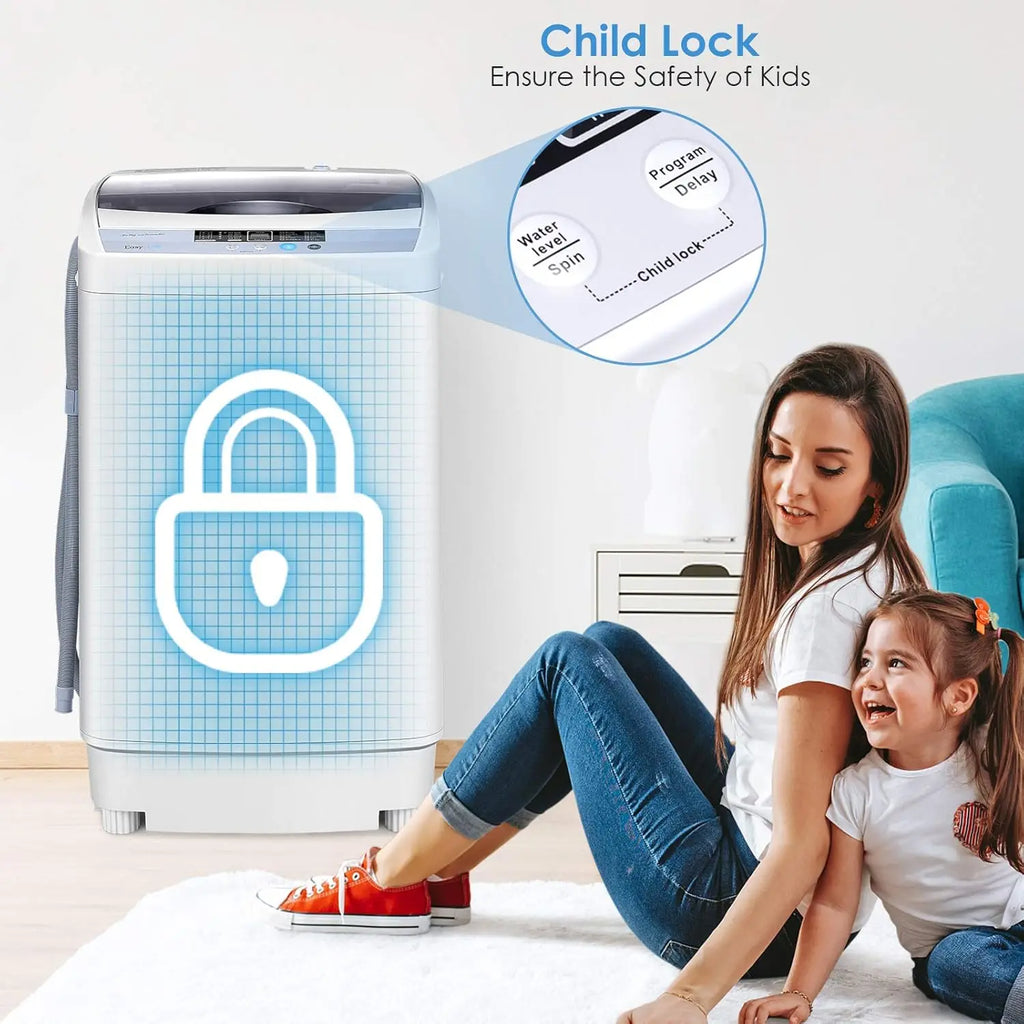 Portable Compact Washing Machine, 12lbs Capacity, Full-Automatic with Drain Pump, 10 Programs & 8 Water Levels