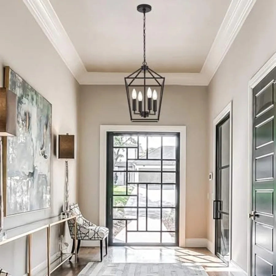 Farmhouse Chandelier in Oil Rubbed Bronze, 4-Light Vintage Openwork Cage Lantern Pendant for Kitchen Island, Dining Room, Entry