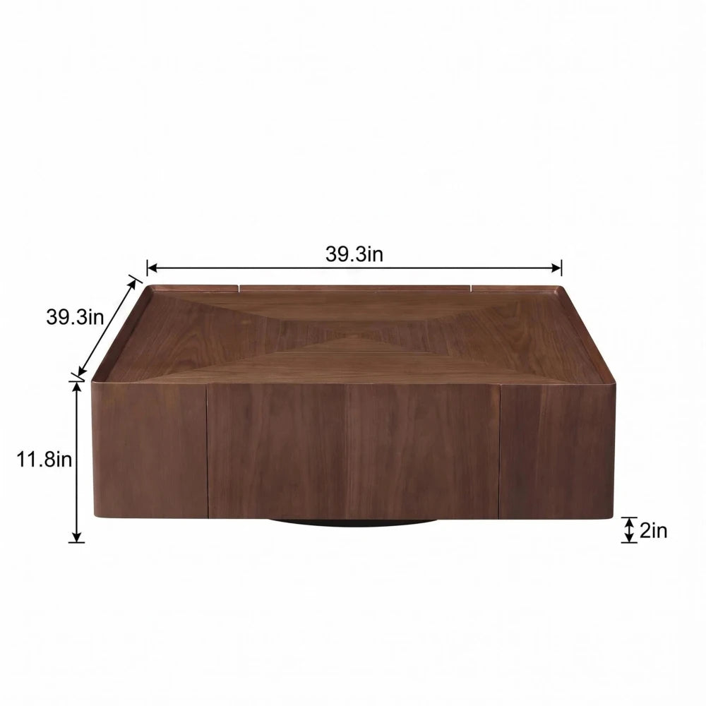 Square Walnut Wood Coffee Table, Modern Center Table for Living Room, Bedroom and Office, Home Decor Tea Table Café Furniture