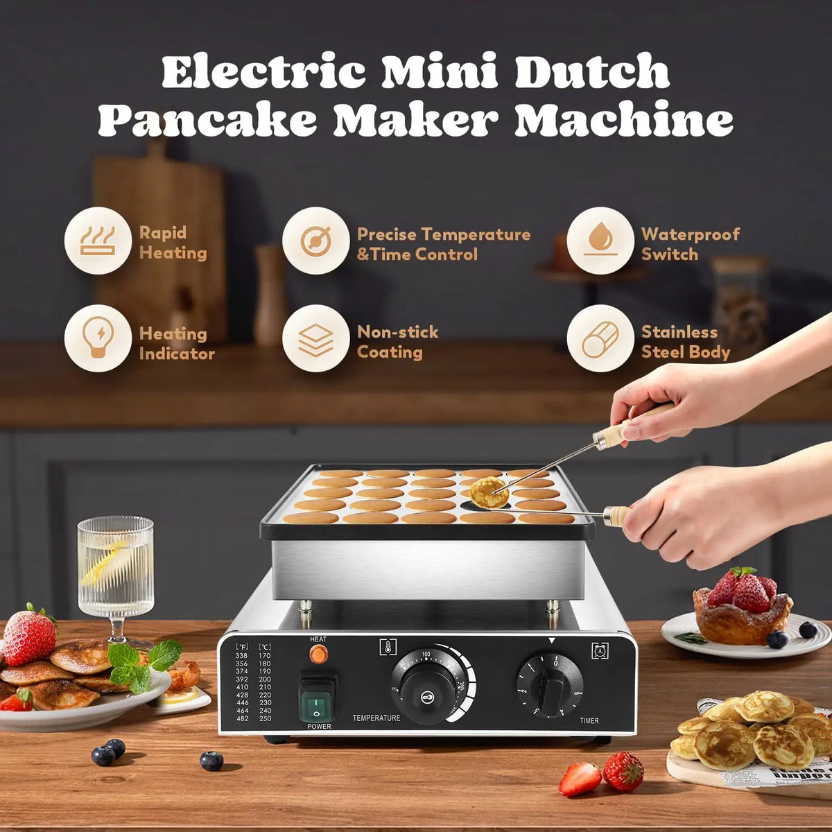Mini Pancake Maker Machine, 25PCS Non-Stick Electric Baker for Home Kitchen or Cafe, 110V