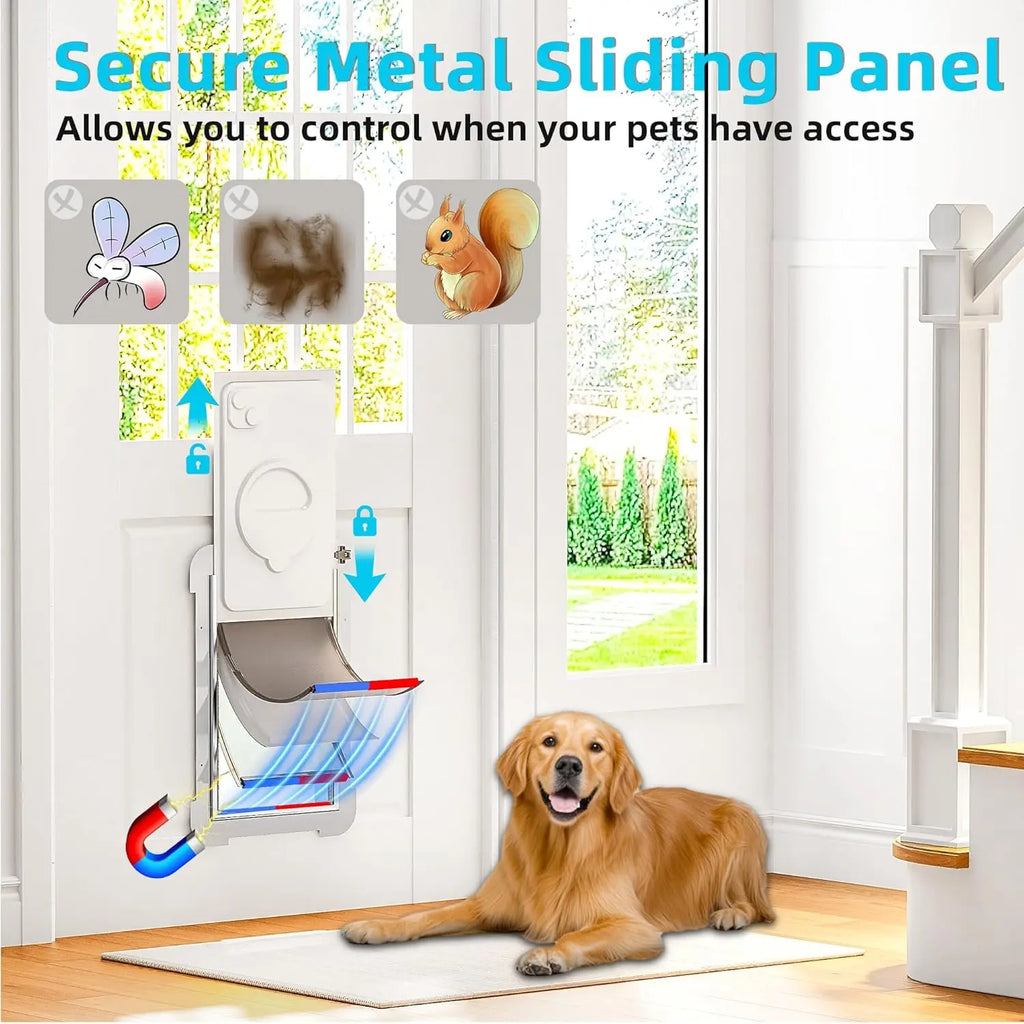 3-Flap Steel Dog Door for Exterior Doors, Energy-Efficient, Insulated, Telescoping Tunnel, Never Rust, for Pets Up to 100 Lb