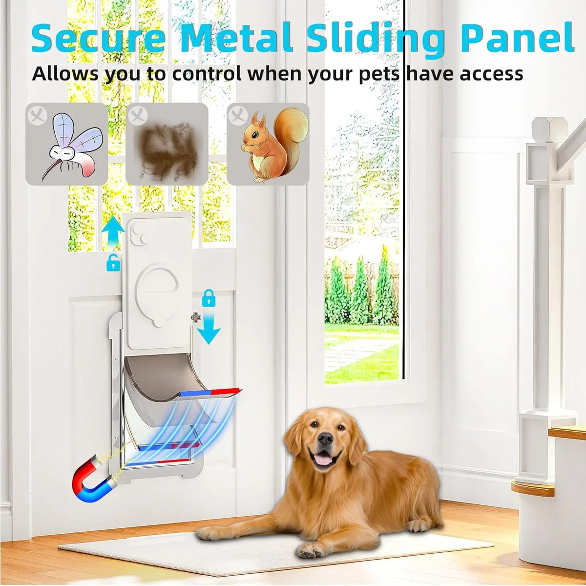 3-Flap Steel Dog Door for Exterior Doors, Energy-Efficient, Insulated, Telescoping Tunnel, Never Rust, for Pets Up to 100 Lb