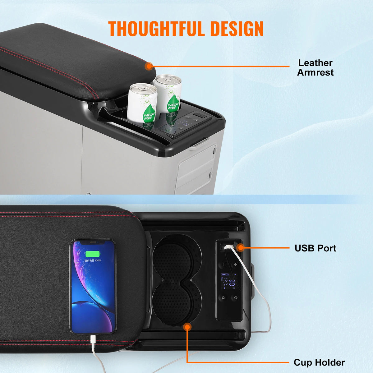 SucceBuy 15L Car RefrigeratorCar Armrest Refrigerator Fridge Single Zone Freezer -4℉-68℉ Adjustable Range 12/24V DC and Cooler