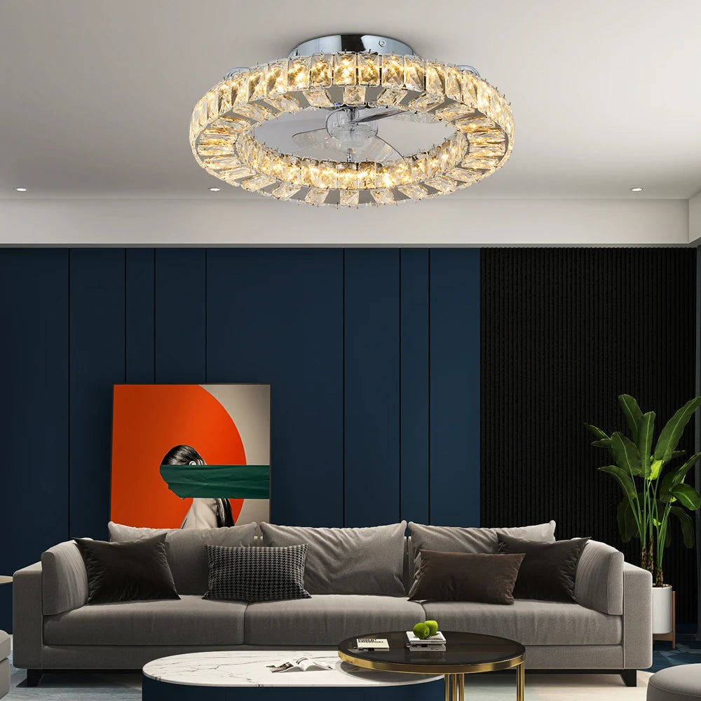 VETRULUS Led Ceiling Fan Lamp With Remote Control Living Room Lighting Crystal Chandeliers Decoration Home Luxury Hanging Light