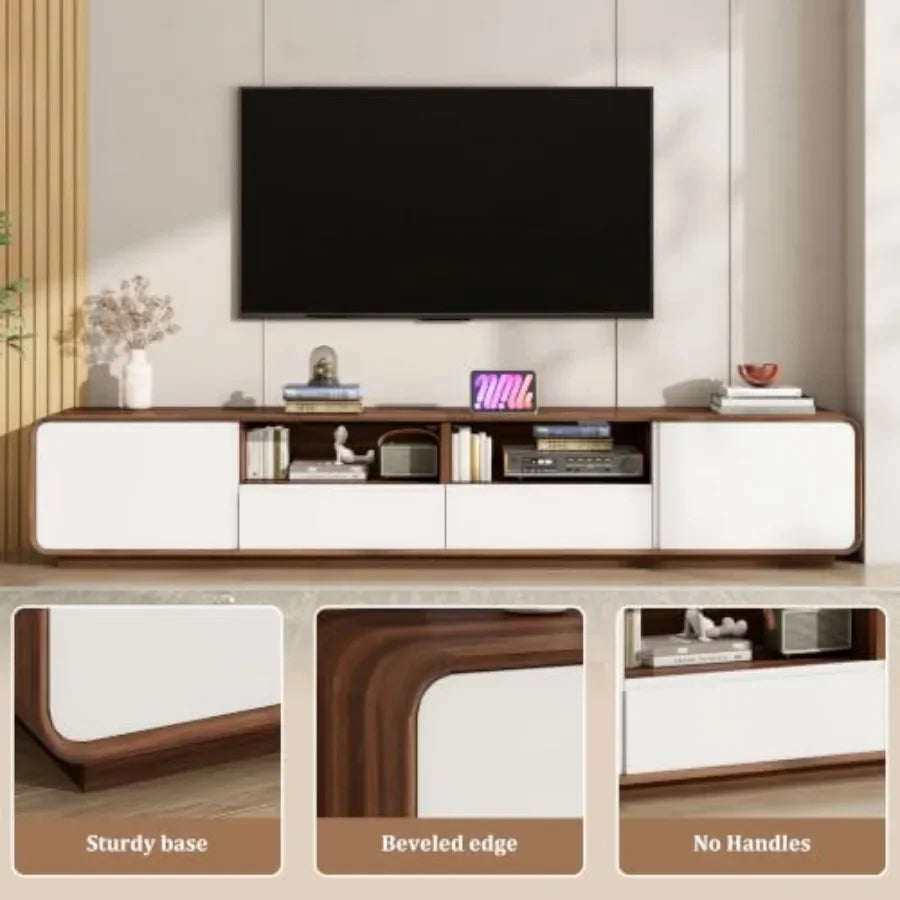 95" TV Stand for Living Room, Rounded Edge Entertainment Center with 2 Large Storage Cabinets and 2 Drawers, Modern TV Console
