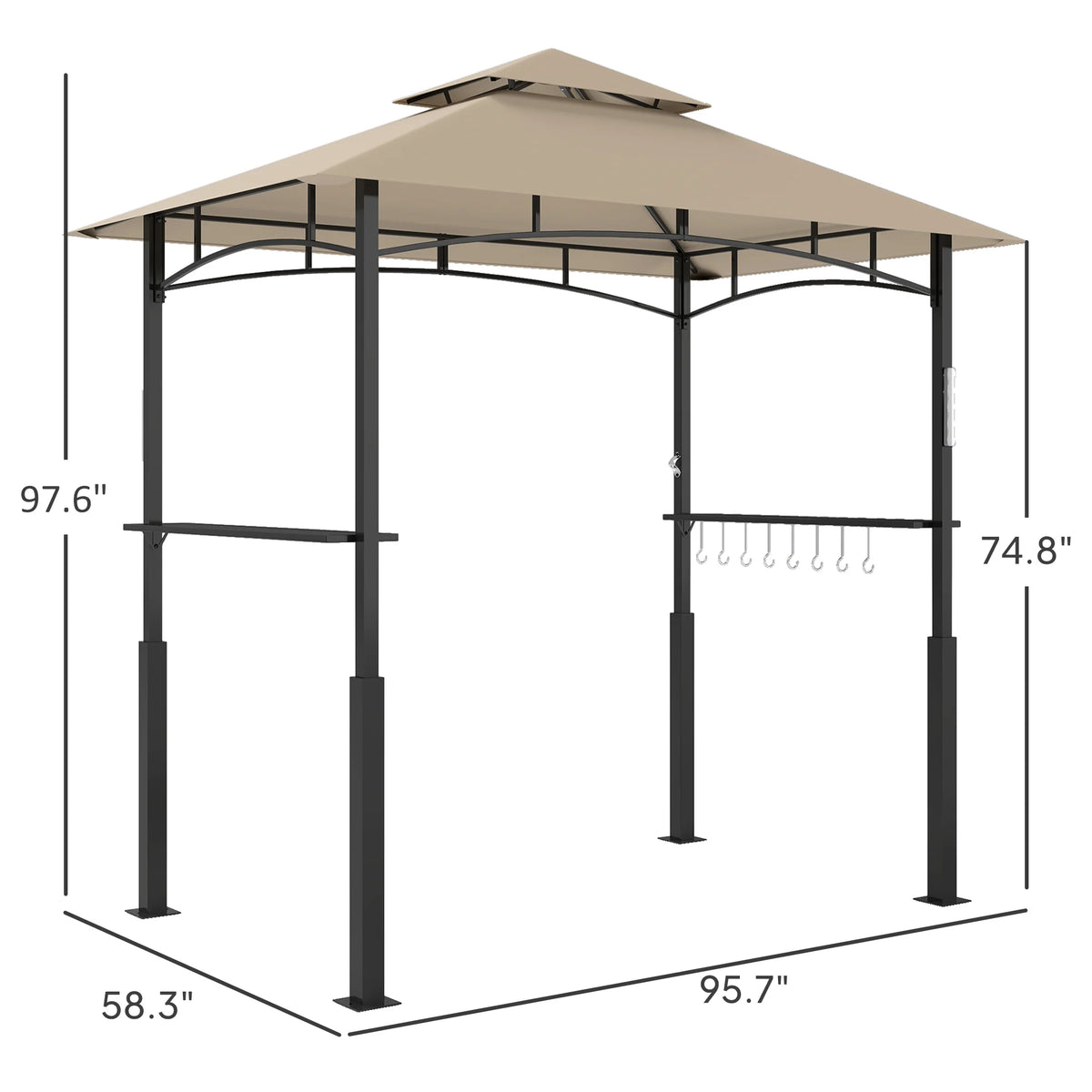8' X 5' Grill Gazebo, 2-Tier Outdoor Bbq Gazebo, Khaki