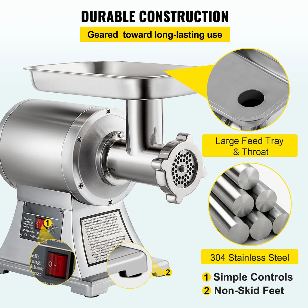 SucceBuy Electric Meat Mincer 330LBS/H Capacity Meat Grinder Machine, Stainless Steel Meat Grinder Commercial Sausage Stuffer Maker for Home & Commercial Use