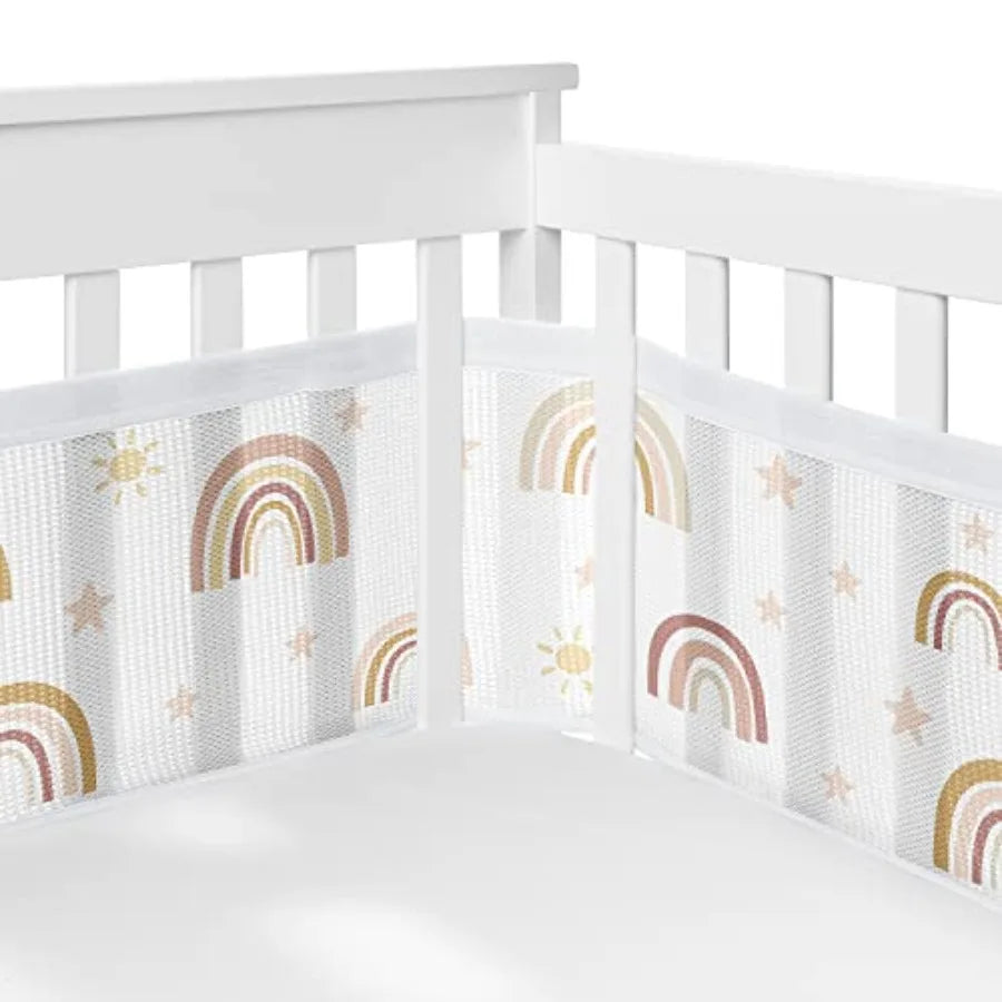 Boho Rainbow Girl Baby Crib Bedding Set Infant Nursery BreathableBaby Breathable Mesh Crib Liner Blanket Sheet Skirt 6 PC Blush