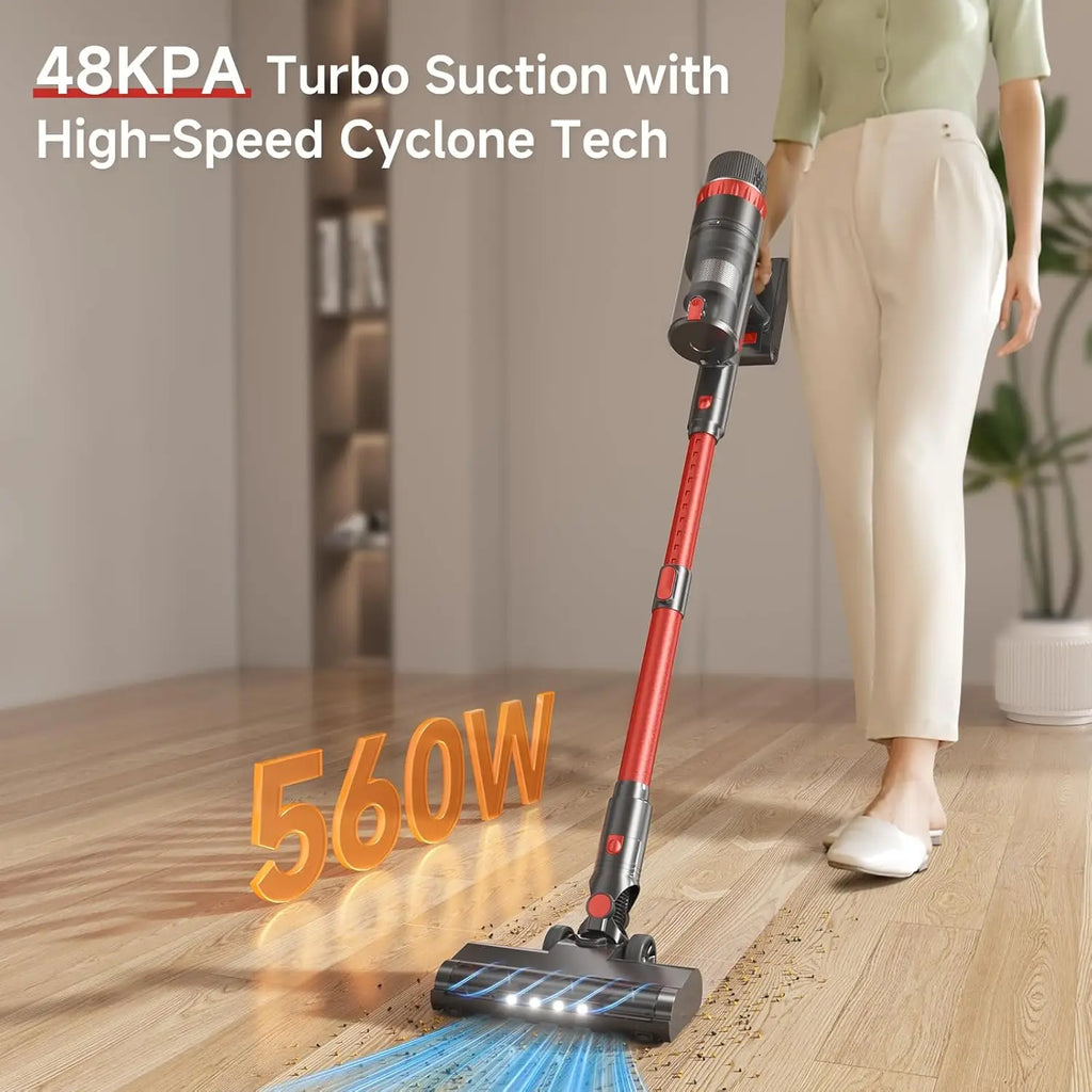 Cordless Stick Vacuum Cleaner, 560W/48KPa/70Mins, Self-Standing with Touch Screen for Pet Hair and Floors